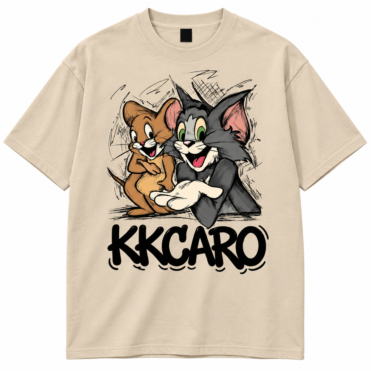 Beige Oversized T shirt -Cartoon print