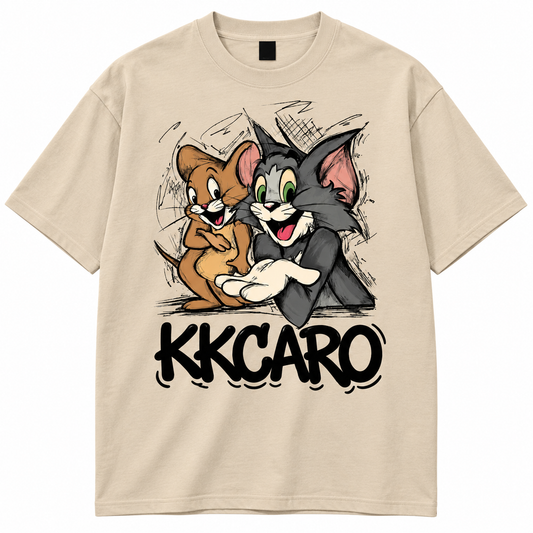 Beige Oversized T shirt -Cartoon print